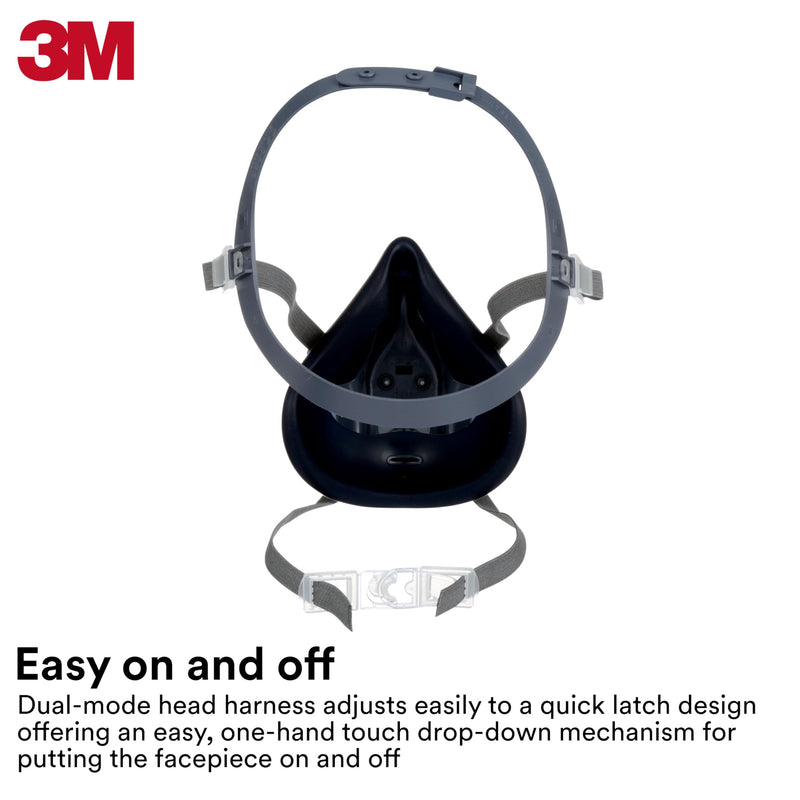 3M Reusable Respirator Half Facepiece 7502, NIOSH, 3M Cool Flow Valve, Dual Airline Supplied Air Compatible, Integrated Dropdown Suspension, Bayonet Connections, For Chemical Handling, Painting, Med Medium