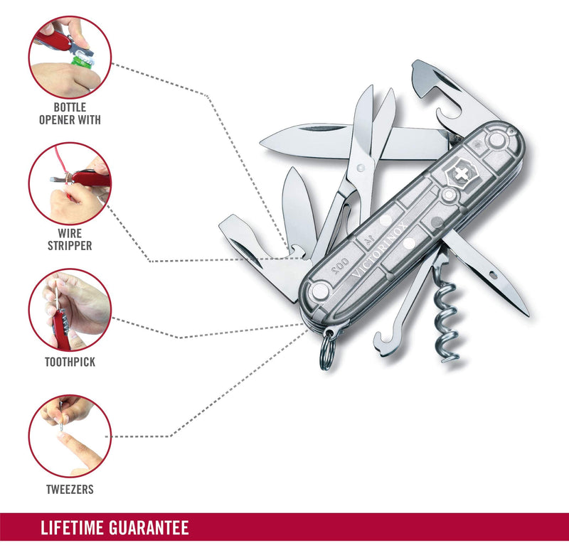 Victorinox Climber Swiss Army Knife, 14-Function Pocket Knife, Silver | Swiss-made pocket knife, durable construction, multifunction tool, camping and everyday use Silver Tech