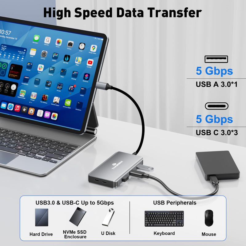 USB C Docking Station Dual Monitor, Laptop Docking Station 3 Monitor, USB C Hub Dual 4K@60Hz HDMI Display with DisplayPort Port, 5Gbps USB-A/C Data Port, 100W PD, for HP/Dell/Lenovo/Laptop