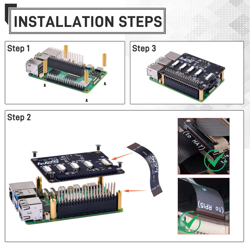 GeeekPi Quad FPC PCIe HAT for Raspberry Pi 5, B14 HAT 1 to 4 PCIe Interface with 40Pin GPIO Pin Header for Raspberry Pi 5