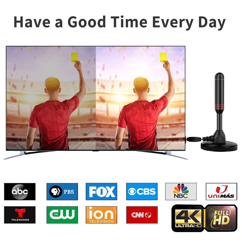 Indoor TV Antenna with 2 Signal Boosters & 32FT Cable – Digital Antenna for Smart TV, Magnetic Base, Supports 4K 1080p – Dual Amplifiers for Long Range Reception of Local Channels (Red) Red