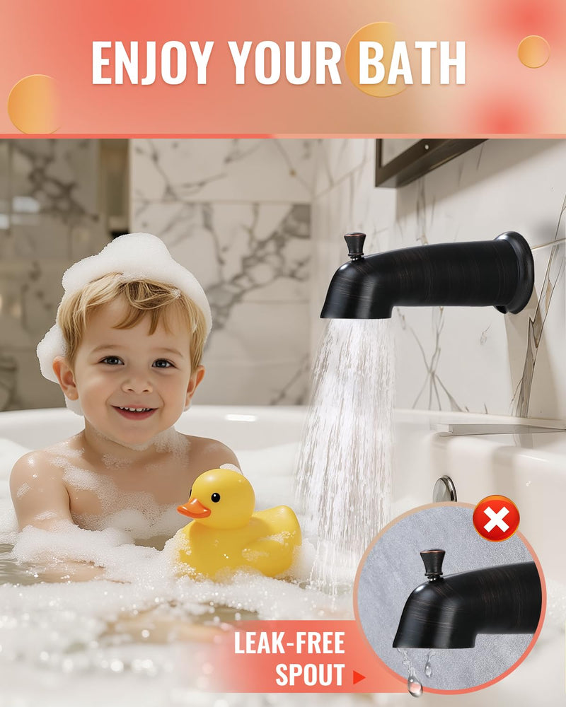 Slip On Bathtub Spout with Diverter, Extra Long 6 Inch Bathtub Spigot, Shower Spout with PTFE Tape & Hex Wrench, Fits for 1/2" IPS Threads,Oil Rubbed Bronze Oil Rubber Bronze