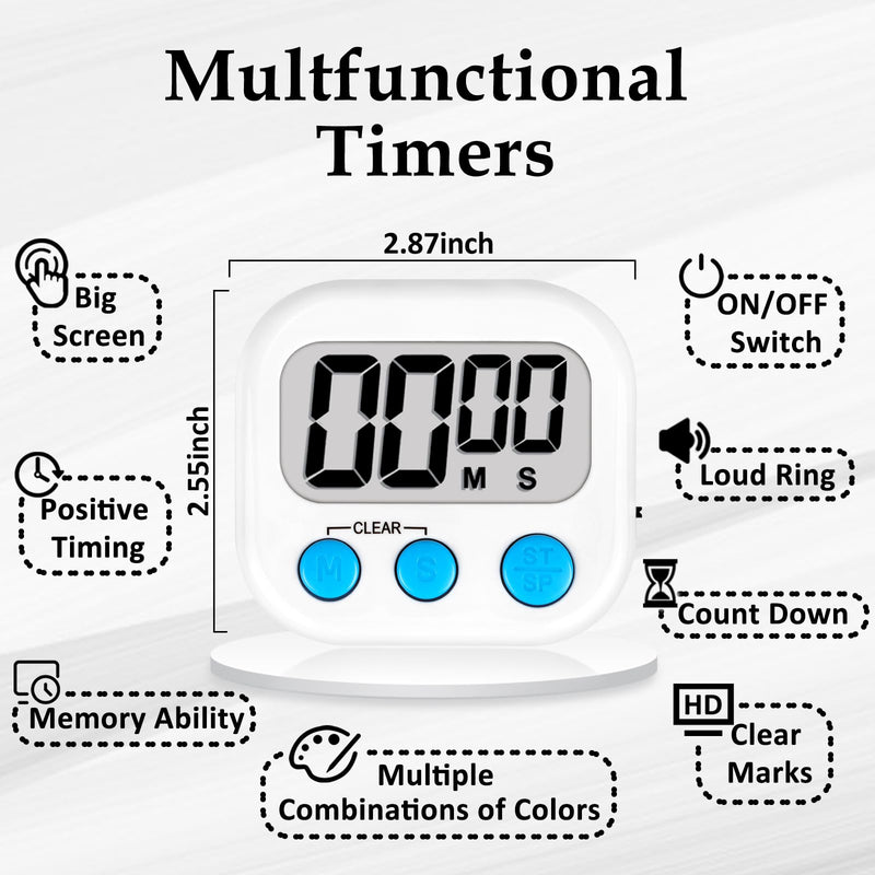 ZILLEEN Classroom Timers for Kids Classroom Magnetic Digital Kitchen Timers for Cooking Teachers Gym Game 12 pcs White & Black & Pink & Green & Orange & Purple