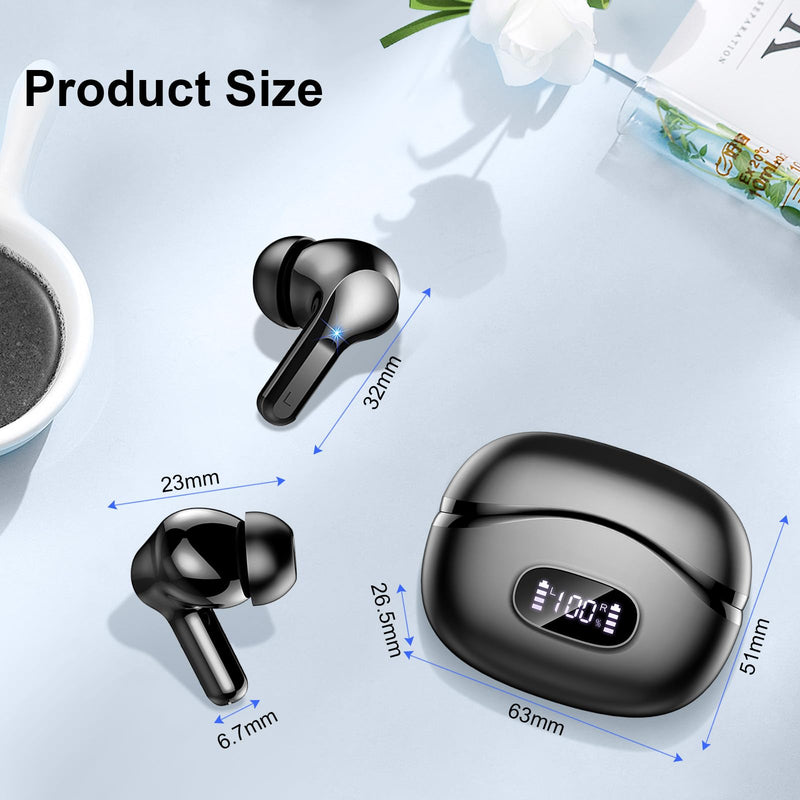 Wireless Earbuds, 48Hrs 2026 Bluetooth Headphones, Hi-Fi Stereo Deep Bass Ear Buds, ENC Noise Cancelling Mic, Clear Calls, IP-X7 Waterproof, USB Sport Earphones in Ear for Phones Laptop Pad, Black