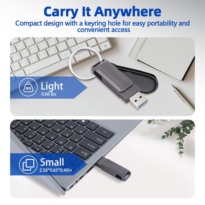 128GB USB Flash Drive, Dual USB A and Type-C Thumb Drive, Photo Stick, 2-in-1 External Storage Jump Drive for Photos, Videos and Data Backup, Android, Tablets, Laptops and PC Black 128GB