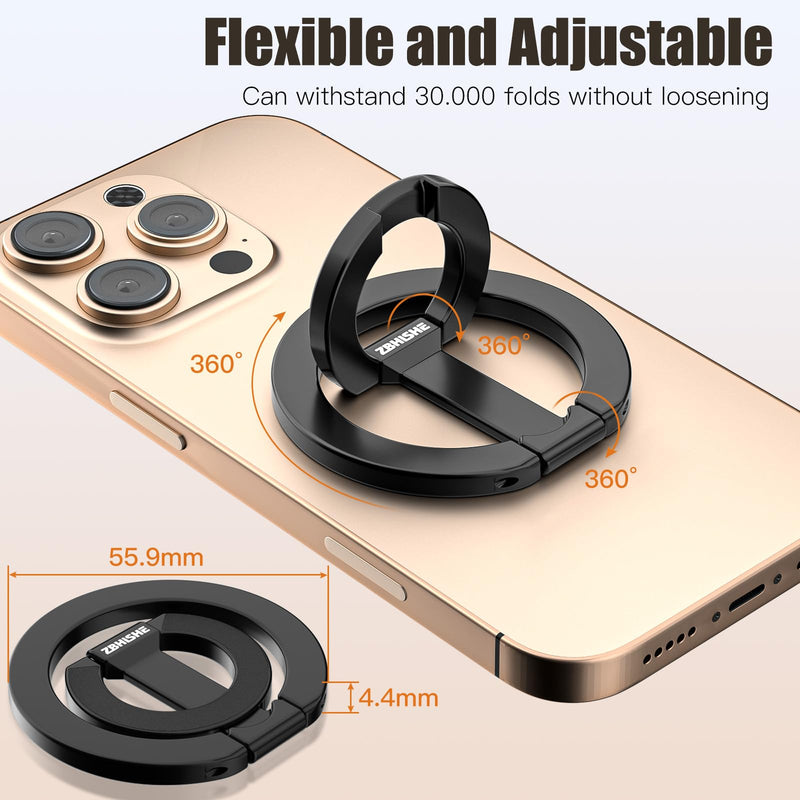 Magnetic Phone Ring for MagSafe Dual-Sided Magnetic Phone Grip Magnet Phone Stand Grip Compatible with iPhone 17/16/15/14/13 Pro Max Plus Mag Safe Accessory for Car Mounts Black