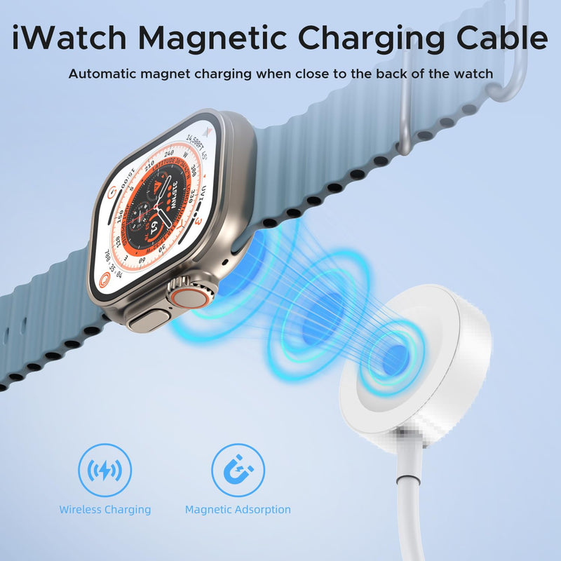 𝟐𝐏𝐚𝐜𝐤 𝐔𝐩𝐠𝐫𝐚𝐝𝐞𝐝 for Apple Watch Charger, Magnetic Wireless iWatch Charger Fast Charging Cordless Travel Cable 3.3FT Compatible with iWatch Series Ultra 9/8/7/6/SE/SE2/5/4/3/2/1