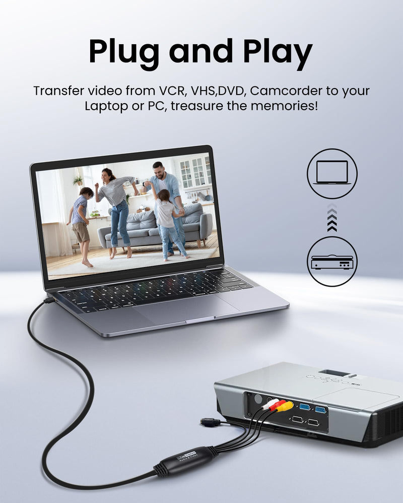  [AUSTRALIA] - VHS to Digital Converter, avedio links USB2.0 Video Cpture Card, RCA AV to USB Audio Video Converter, 1080P Video Capture Device Convert VHS VCR DVD to Digital Adapter, Compatible with Windows, Mac OS Black