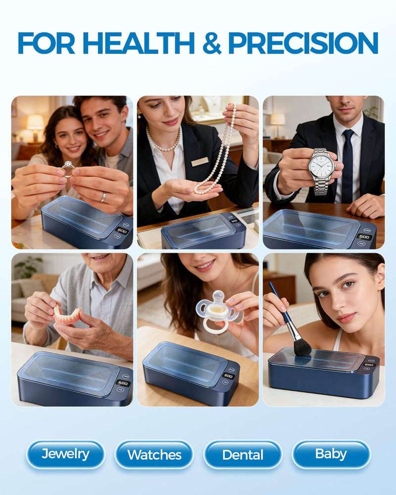 Ultrasonic Jewelry Cleaner, 50khz Professional Ultrasonic Cleaner Machine for Jewelry, Eyeglasses, Watches, Dentures,5 Time Modes,316 Stainless Steel Tank,500ml Capacity (Blue) Blue