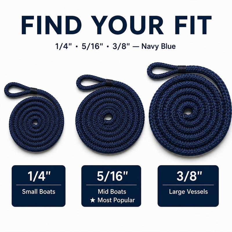 5/16" X 5FT (8mm x 1.5M) Fender Line Navy Blue 2 Pack Premium Double Braid, Mooring Dock Marine-Grade Dock Lines for Boats, Pre-Spliced with Eye Fender Lines 5/16" X 5FT - Navy