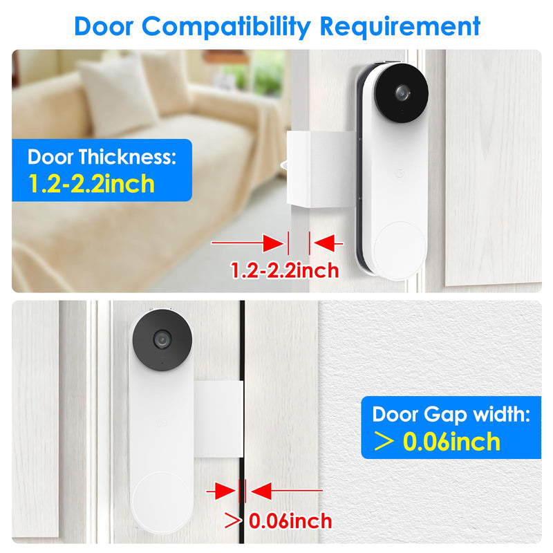 Anti-Theft Doorbell Mount for Google Nest Doorbell Battery, No Drill Video Doorbell Mount Adjustable Mounting Bracket for Nest, Fully Metal Damage Free Door Camera Mount for Apartment Rentals Home