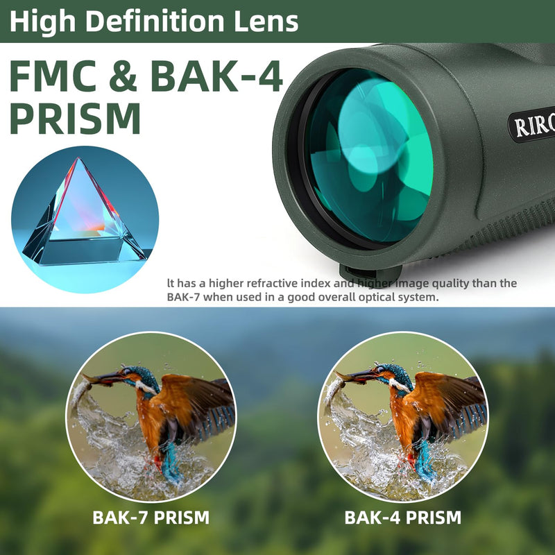 40X60 Monocular Telescope with Smartphone Holder & Tripod, Power Prism Compact Monoculars for Adults Kids, HD Monocular Scope for Bird Watching Hiking Concert Travelling Green
