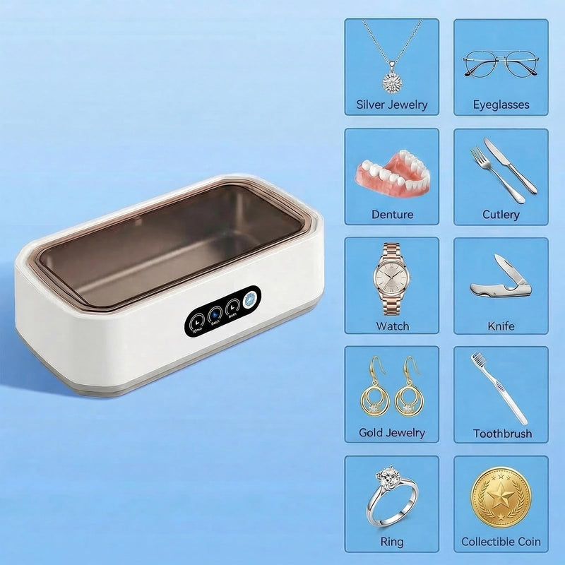 Ultrasonic Jewelry Cleaner Machine: 49KHz Ultrasonic Cleaner with 3 Cleaning Modes for Jewelry,Glasses,Rings,Watch Strap,Dentures,Retainers,Coins,Earring,650ML 304 Stainless Steel Tank(White) White