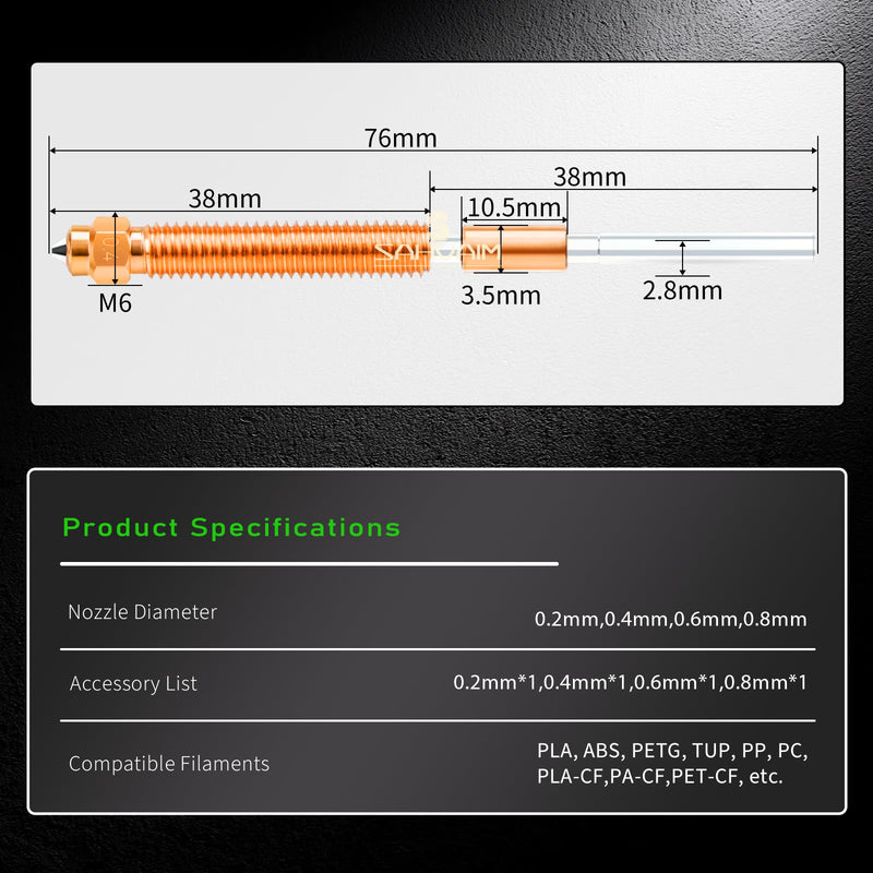 4Pcs K2/K2 Pro/K2 Plus Nozzle(0.2/0.4/0.6/0.8mm), Quick Swap High Flow Hardened Steel Nozzle with Integrated Copper Alloy Heat Break & Silicone Sock for Creality K2 Plus/K2 Pro/K2/Creality Hi Combo 4PK 0.2/0.4/0.6/0.8mm Nozzle