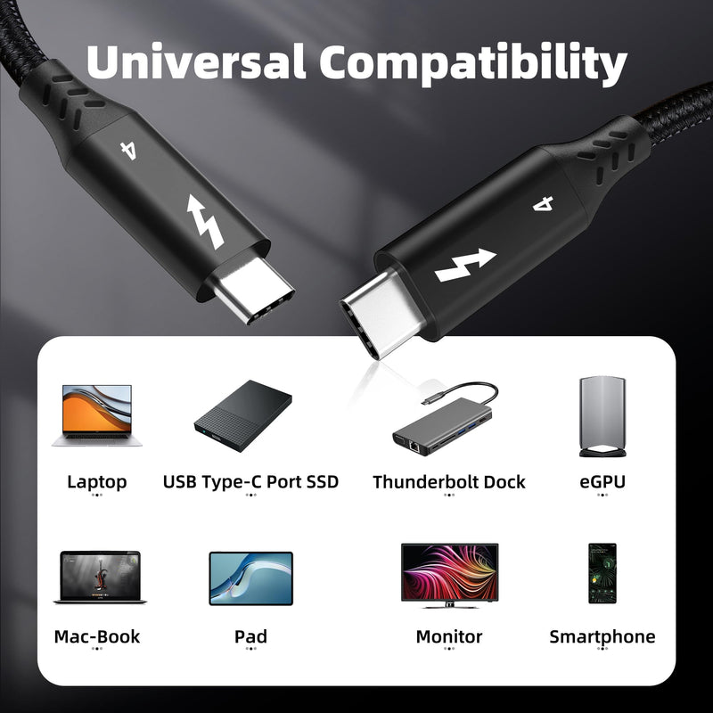 USB-C 3.3FT Cable for Thunderbolt 4/3 - 40Gbps Data Transfer, 8K@60Hz, 100W Charging - Compatible with MacBook Pro, Docking, Hub, eGPU, SSD, Monitor 1 Meters