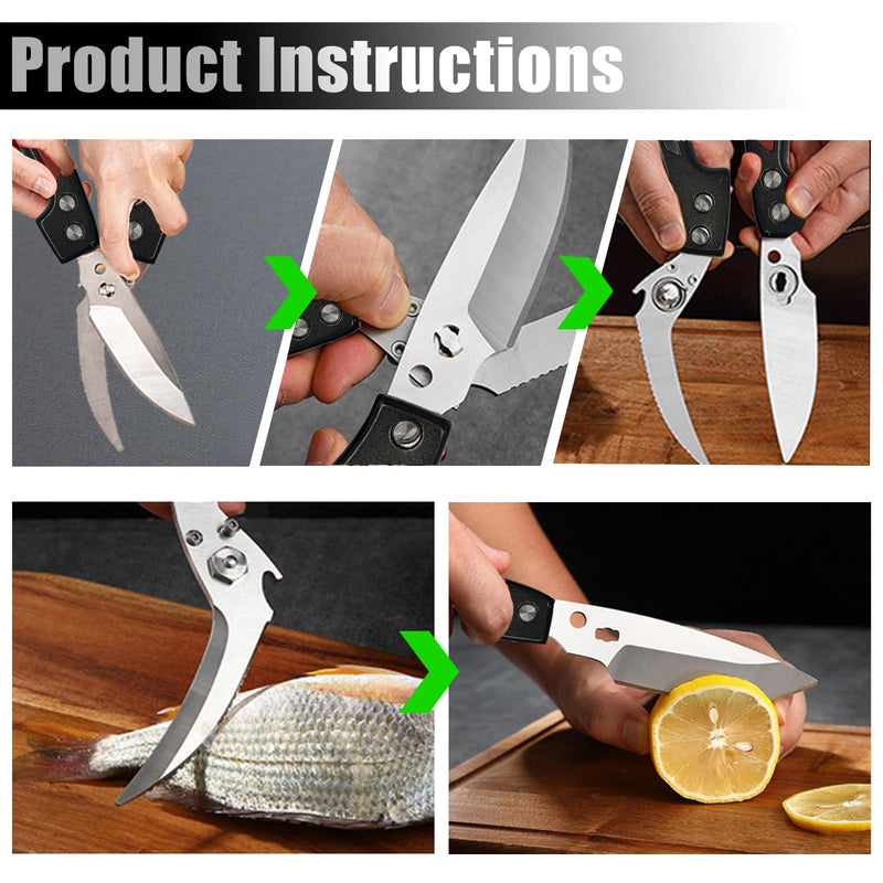Professional Heavy Duty Kitchen Shears for Food – All in one Stainless Steel Chicken Shears Cut Bones, Meat, Fish Scales, Bottle Opener, Dishwasher Safe, Gift for Christmas Thanksgiving，Black Red Black Red