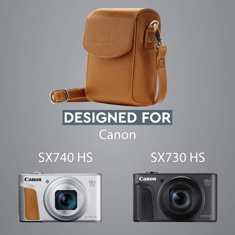 MegaGear Canon PowerShot SX740 HS, SX730 HS Leather Camera Case with Strap - Light Brown
