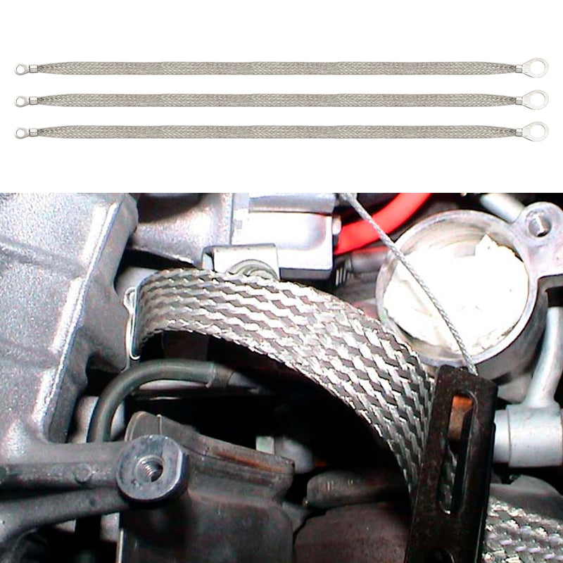 Braided Ground Strap Tinned Copper Ground Strap Automotive 20 inch X 1/2 inch with 1/2 inch Ring to 1/4 inch Ring Terminal Connectors 3PCS