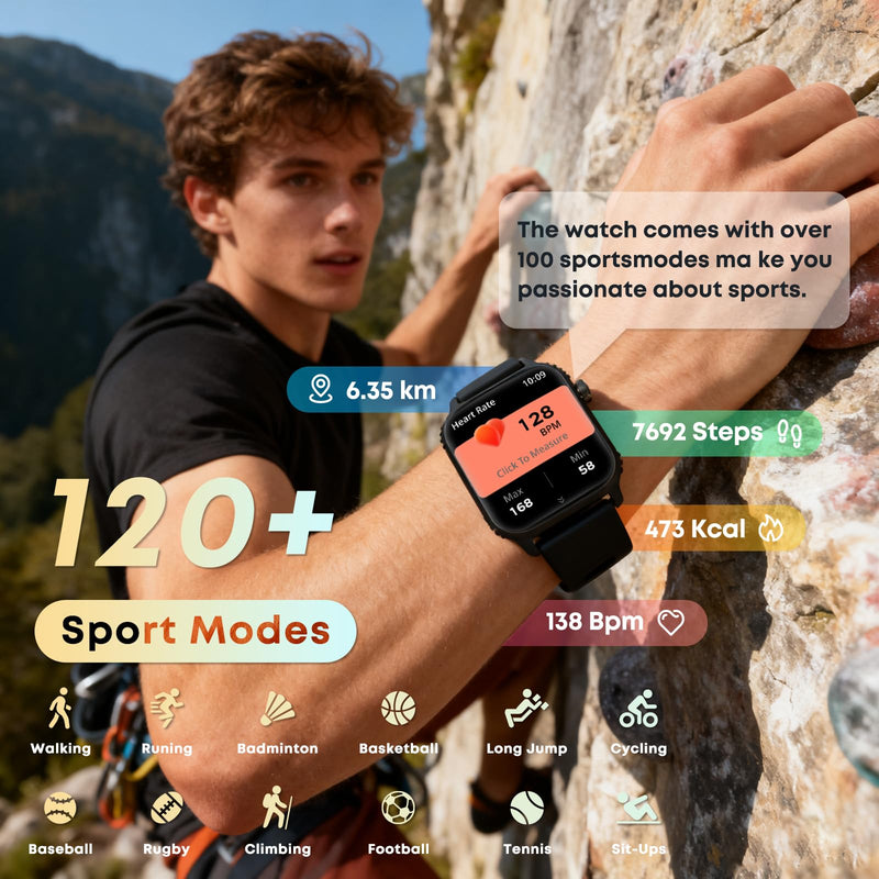 Smart Watch for Men, 120+ Sports Modes Smartwatch with 1.83" HD Touchsreen, Sleep Monitor, IP67 Waterproof, Bluetooth Call & Music Control Fitness Watch for iPhone/Android (Black) Black
