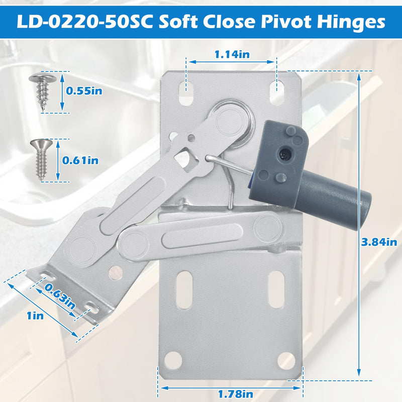 LD-0220-50SC Soft Close Pivot Hinges Pair of Self Closing Cabinet Door Hinge Tip Out Tray Hinges for Closets Bookcases Sink Tip-Out Door Support Frame Hinge with Screws (2 Pair) 2 Pair