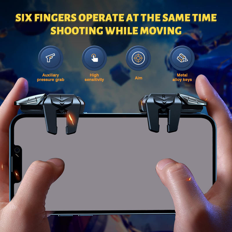 PUBG Trigger 4 Finger Mobile Gaming Controller with 20 Finger Sleeves & Storage Case PUBG Mobile Controller Aim & Fire Shooter Buttons for iPhone & Android PUBG Accessories for COD Mobile (1 Pair G21+ 20Pcs Finger Sleeve+Storage bag)