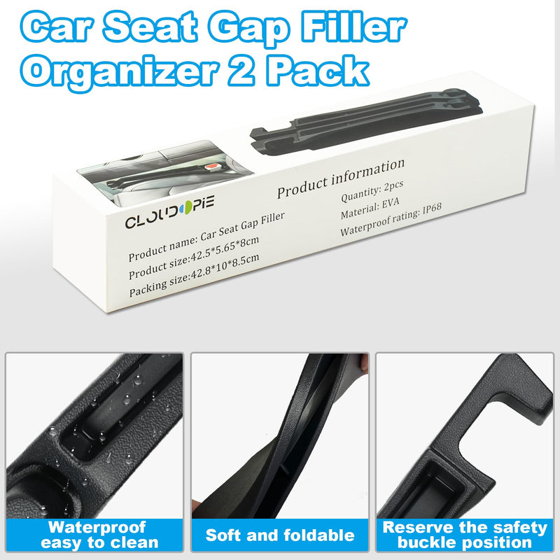 Car Seat Gap Filler with Drop Prevention & Storage Hook - Between Seats Console Organizer for SUV Truck - Car Accessories - Set of2 (Black)