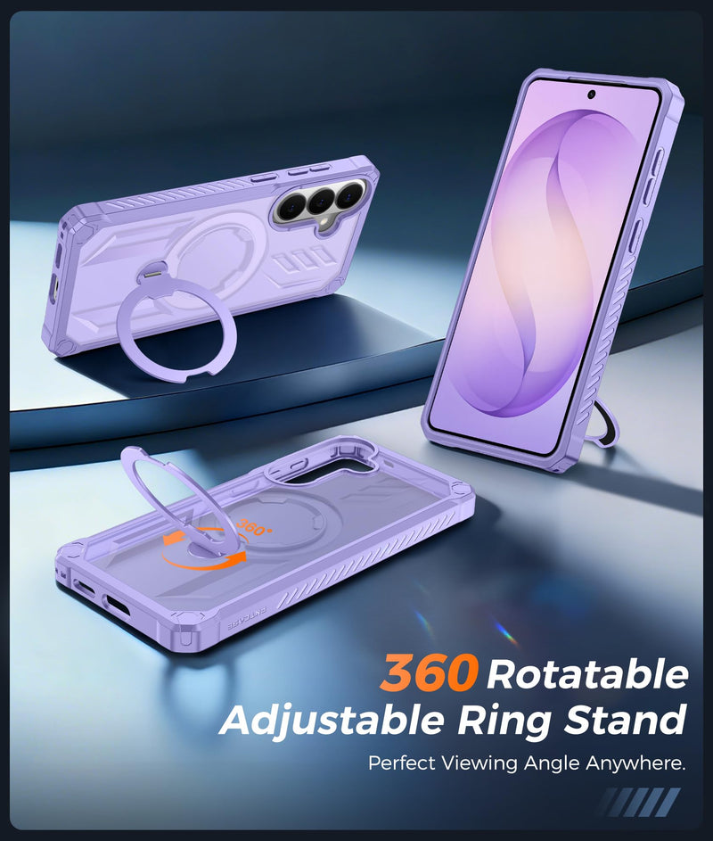 FNTCASE for Samsung Galaxy S26 Case with 360 Spin Magnetic Kickstand | Screen Protector, Compatible with MagSafe, Heavy Duty 20FT Military-Grade Drop Protection, Non-Slip, Shockproof Rugged Light Purple For Samsung Galaxy S26 (6.3 Inch)