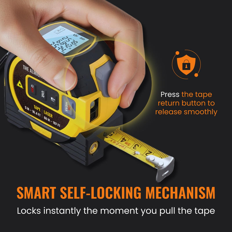 The Almighty Ruler Laser Tape Measure | Laser Distance Measurer, Heavy-Duty Tool with Cross Marking Feature, Smart Range Finder, Easy-Read Display, Ft & Metric Measurement | 131 ft | 43 yd | 40 m 40m Yellow