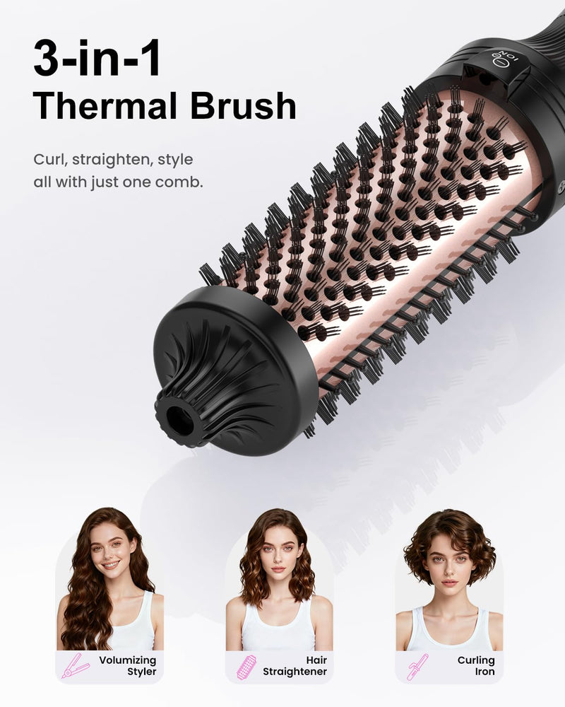 38mm Thermal Brush BRSTOPE PRO, Ionic Blowout Brush, 9 Temps Settings, Heated Hot Round Brush for Hair Straightening and Curling 2 in 1 (Black) Black-new