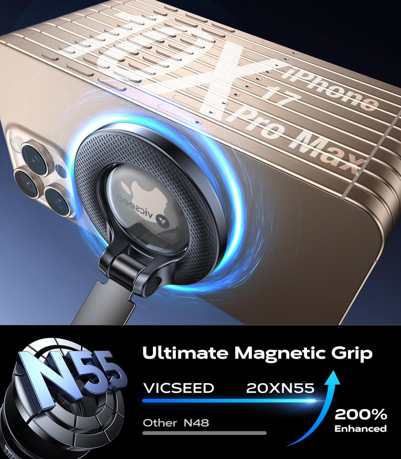 VICSEED 2026 Upgraded Car Phone Holder for Magsafe Car Mount [85 LBS Strongest Suction] Vacuum Magnetic Phone Holders for Your Car 360° Adjustable Car Phone Mount for iPhone 17 Pro Max 16 15 14 13 GPS Black-Vacuum
