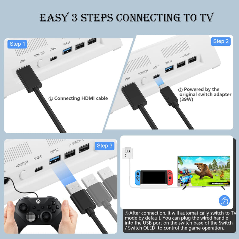 TV Docking Station for Switch and Switch OLED,Switch Docking Station with 4K 1080P HDMI Adapter and USB 3.0 Port,Replacement for Official Switch Dock(White)
