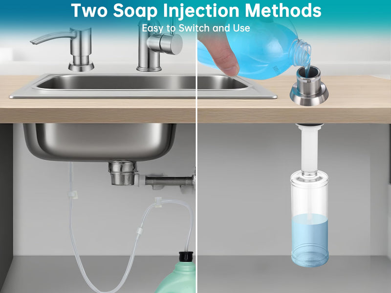 Kitchen Sink Soap Dispenser, Built in Countertop ABS Pump Under Counter Dish Soap Hand Lotion Dispenser (Gray)