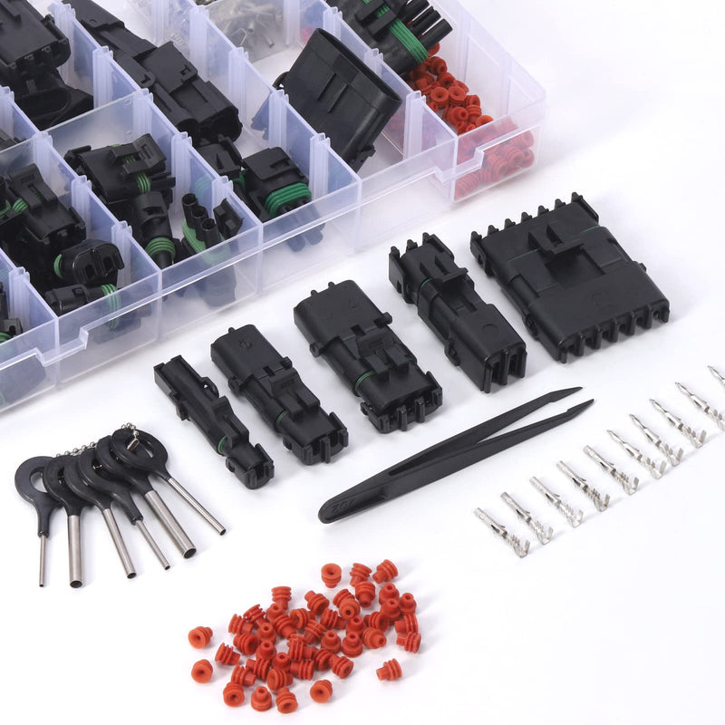 Swpeet 36Pcs 1Pin Male & Female Pin Waterproof Automotive Electrical Wire Connectors Terminals Plug with Rubber Cable Seal Assortment Kit, 22-14AWG Wire Harness Spark Plug Terminals Plug 1 Pin Way