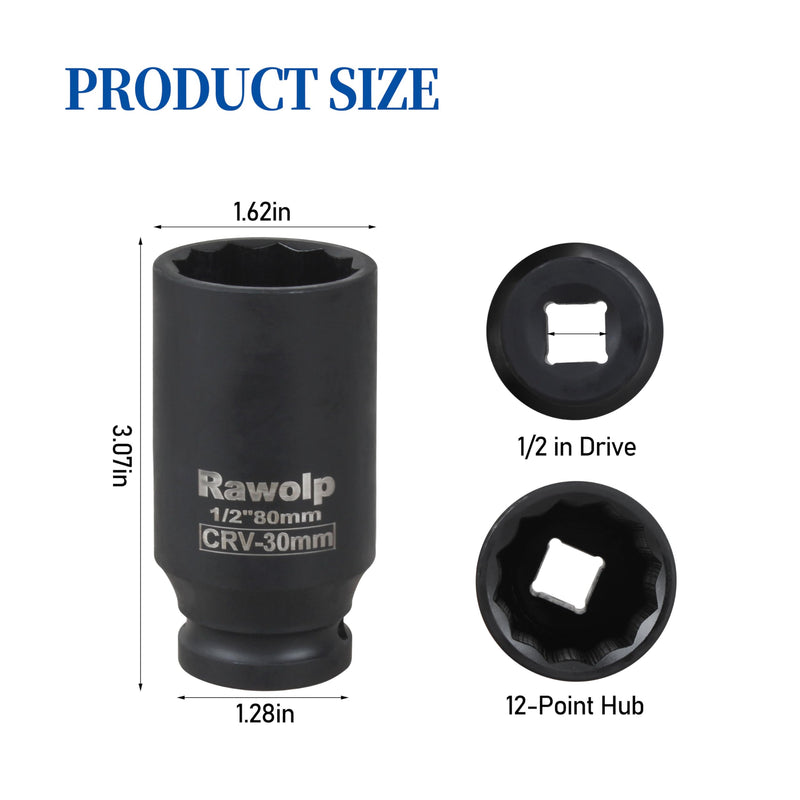Axle Nut Impact Socket, 30mm 12-Point, 1/2 Inch Drive, Deep Well Hub Lock Nut Remover (1pack) 1pack