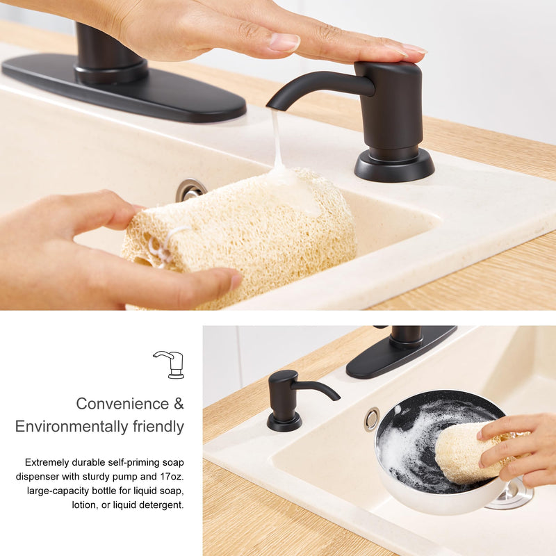 GAGALIFE Built in Sink Soap Dispenser or Lotion Dispenser for Kitchen Sink, Matte Black ABS Pump Head, with 17 Ounce PET Large Soap Bottle