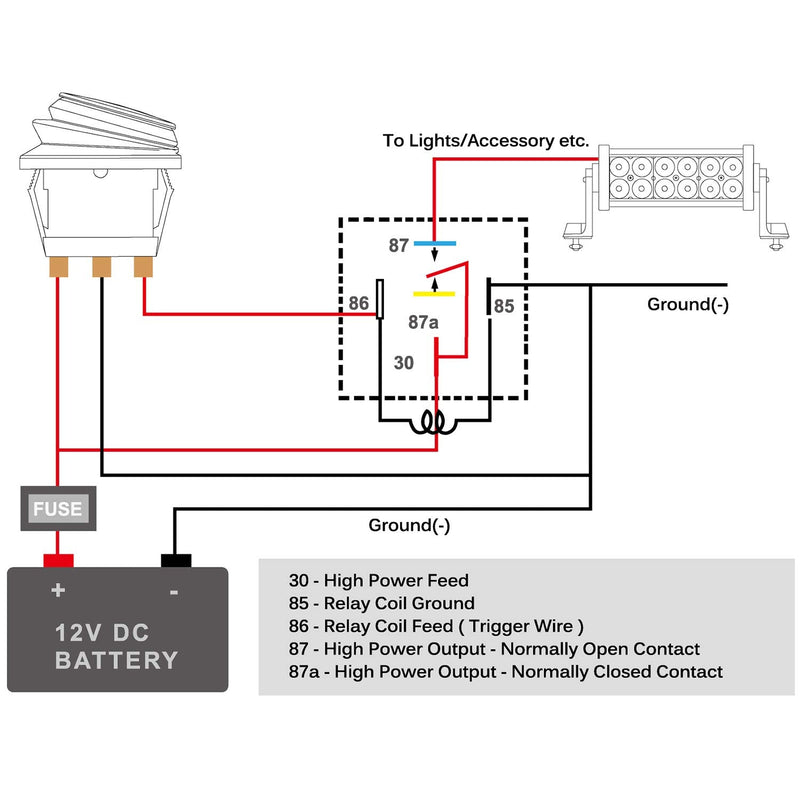 Nilight 50044R 5 Pack Waterproof 40/30 AMP Heavy Duty 12 AWG Tinned Copper Wires 5-PIN SPDT Bosch Style 12V Automotive Relay and Harness Set 30A-5PC