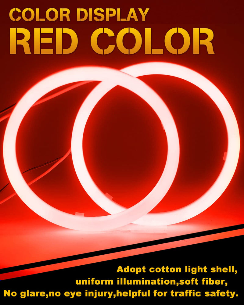QasimLED 110MM Red Angel Eyes 78SMD COB LED Driving Light DRL Halo Ring Day Decorative Warning Lights 9-30V DC,1 Pair 110MM 4.33inch