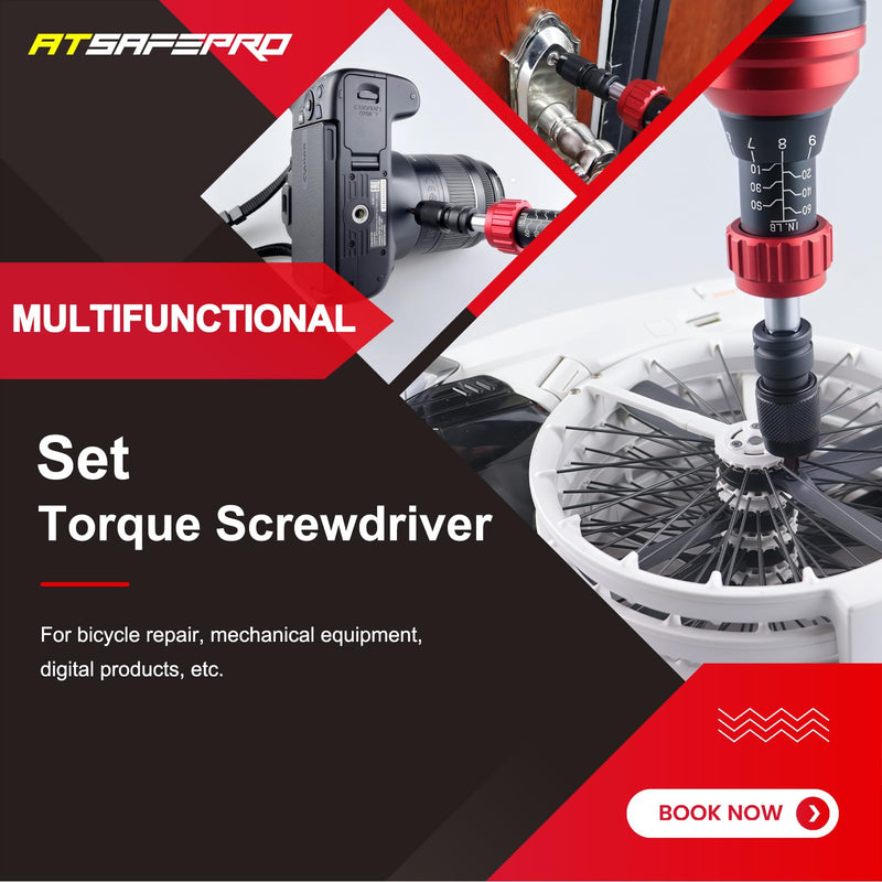 ATsafepro Torque Screwdriver 10-60 in.lb,21 Pcs Inch Pound Torque Screwdriver Set -1/4" Elastic Bit Holder and Bit Holder, Buckle Clamp, Flat, Hex, Torx, Philips, Fit for Bicycle, Tool Maintenance Mechanical - 10-60 in.lb/1.1-6.8 Nm