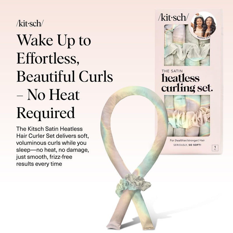 Kitsch Satin Heatless Curler Set - Aura | Heatless Curls Overnight w/34 " Hair Waver & 2 Satin Scrunchies, Comfortable Hair Curlers to Sleep in for Frizz-Free Hair