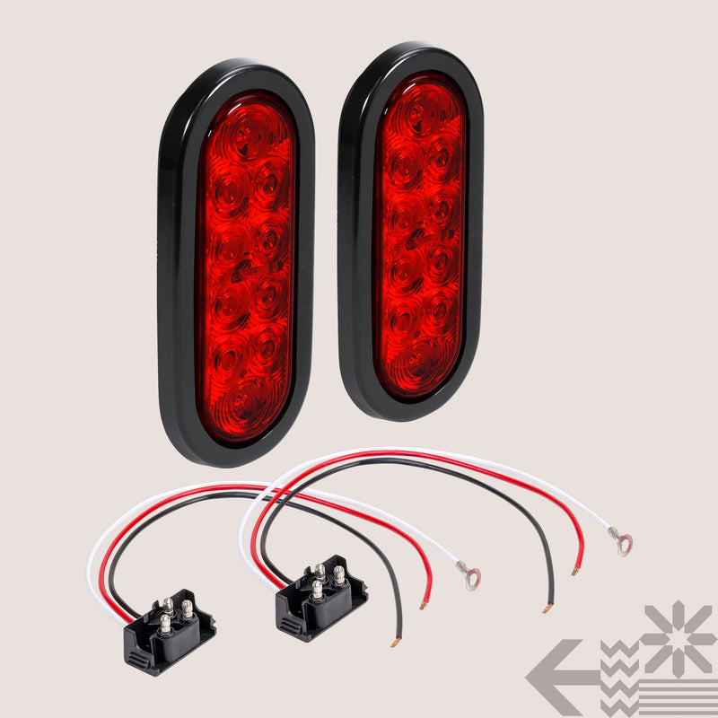 TRUE MODS 2pc 6" Red Oval LED Trailer Tail Light Kit [DOT FMVSS 108] [SAE S2TSI6P2] [Grommet & Plug] [IP67 Waterproof] [Stop Turn Tail] Trailer Brake Lights for Boat Trailer RV Trucks 2 Pack