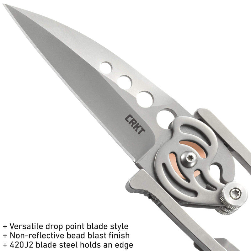 CRKT Snap Lock Everyday Carry EDC Pocket Folding Knife with Snap Lock: Stainless Steel Plain Edge Blade, Stainless Steel Handle, Pocket Clip, 5102N Gray