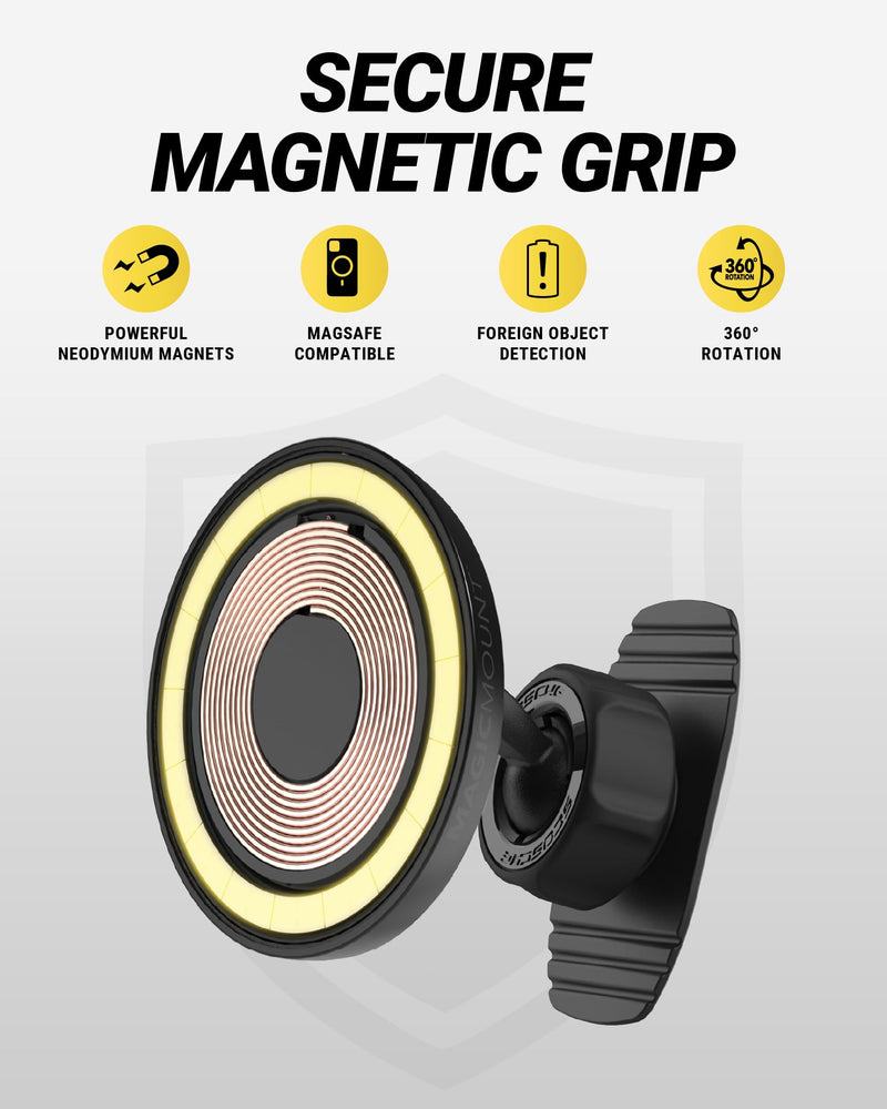 Scosche MPQTRDV Qi2 MagSafe Car Mount Charger 25W Fast Wireless Charging Phone Holder for Vent or Dashboard, Magnetic Cell Phone Mount Compatible with iPhone 17/16/15/14/13 Series & Samsung Galaxy S25