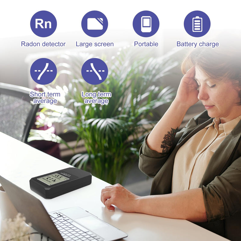 LifeBasis Radon Detector, Radon Test for Home with Long and Short Term Radon Meter, Home Radon Gas Monitor US Version-pCi/L (Update Version, Matte Black)