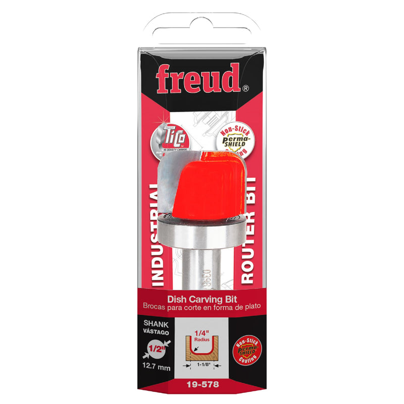 Freud 19-578: 1/4" Radius Dish Carving Bit with 1/2" shank, 1-1/8" overall diameter