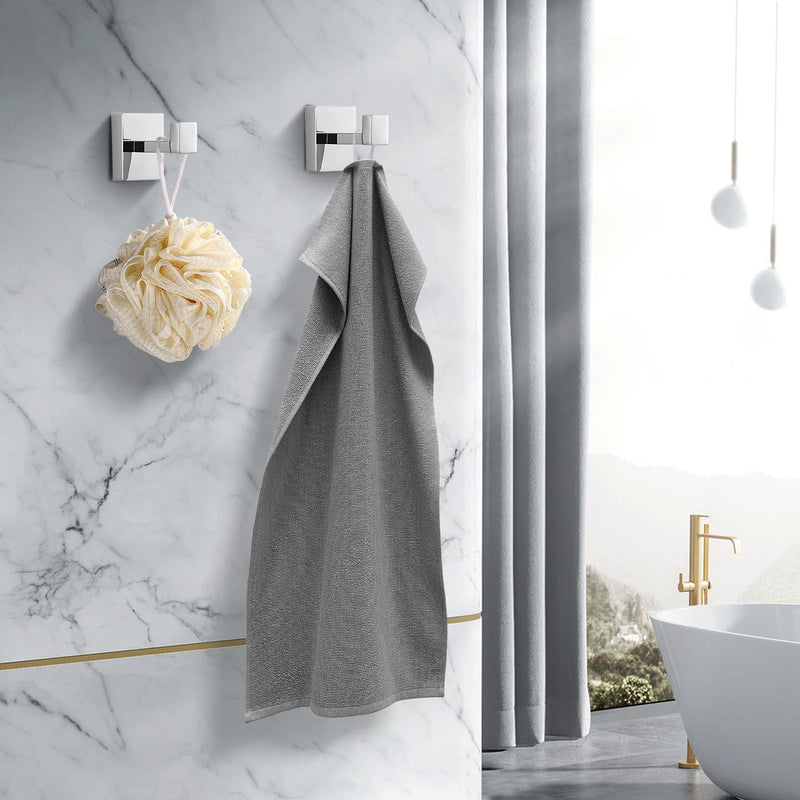 Heavy Duty Stainless Steel Towel Hooks, Wall Mounted Square Robe Hooks for Bathroom, Kitchen, Bedroom, Hotel Chrome Polished 2 Pack