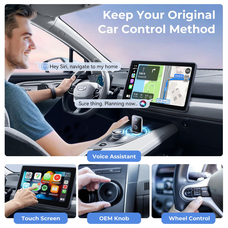 Wireless CarPlay Adapter for iPhone, Convert Wired Car Play to Wireless, 2 in 1 Plug and Play Android Auto and Carplay for Cars with Built-in CarPlay, Support iOS 10 Android 11 and Above (Silver) Silver