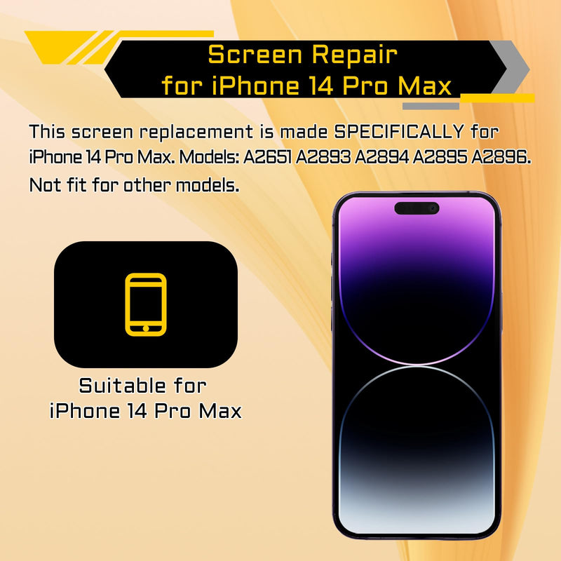 Screen Replacement for iPhone 14 Pro Max with Earpiece 6.7" LCD | Display Digitizer Ambient Light Sensor 3D Touch Full Assembly Repair Proximity Sensor Tools Kit A2894 A2651 A2893 A2896 A2895
