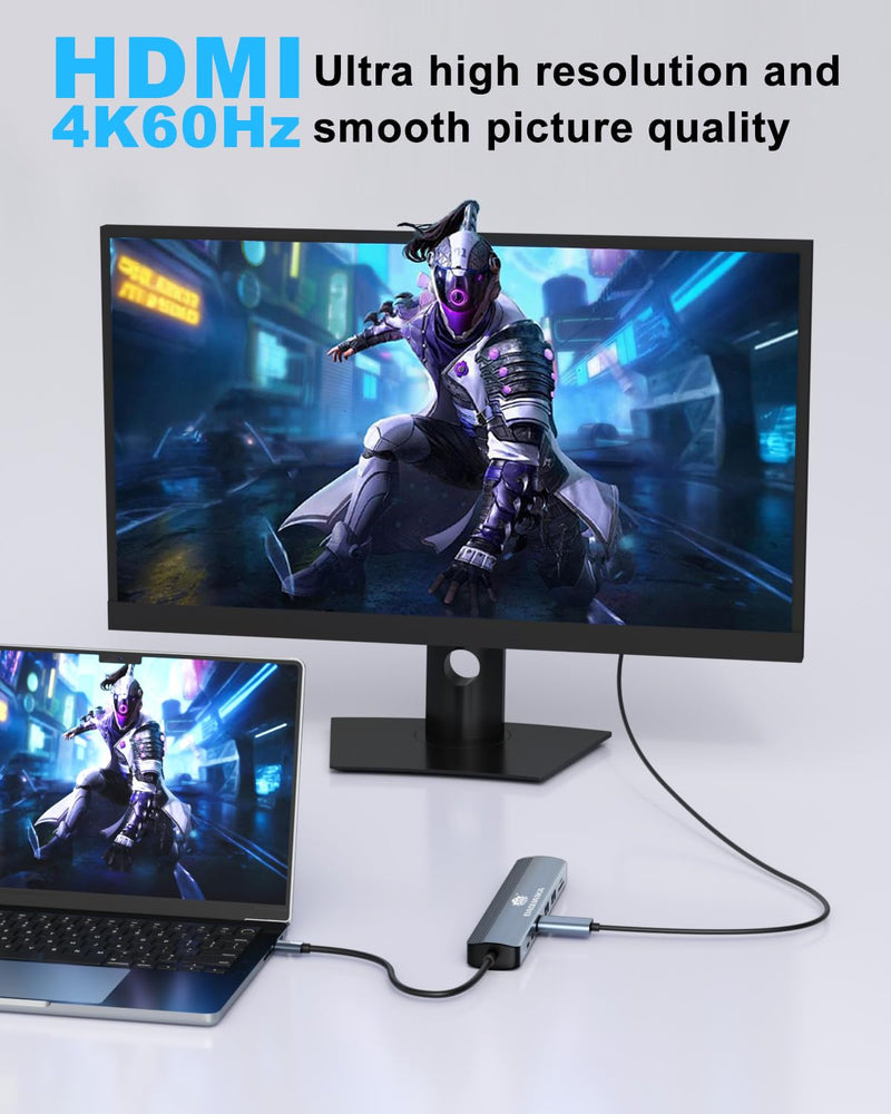 Laptop USB C Hub, 8-in-1 Docking Station, 1000Mbps Ethernet, HDMI 4K60Hz, 2 USB 3.0 + 2 USB-C Ports Adapter, PD 100W MAX Charging(Data), SD/TF Card Reader for MacBook Pro/Dell XPS/HP/Lenovo etc 8-in-1 1000M