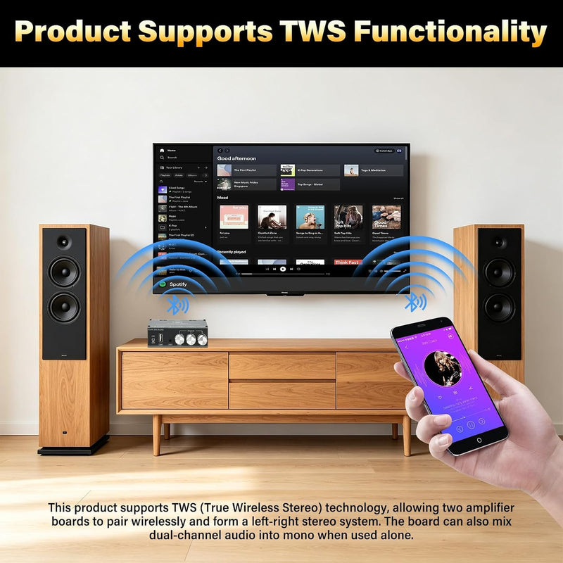 2-Pack XY-T2001P Mono Bluetooth AMP Board with TWS,200W Vehicle Amplifier Input 12-30V Wide Voltage Home Audio Amplifier Board,Supports AUX/USB/Bluetooth Input for Home Speaker,Car Audio DIY