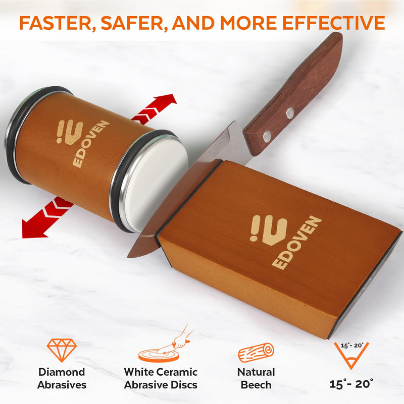 Rolling Knife Sharpener Kit - Beech Wood Magnetic Rolling Sharpener for Knives with 15 & 20 Degree Angles - Elegant Gift for Chefs & Cooks - Knife Sharpening Kit for Kitchen & Pocket Knives Standard Set